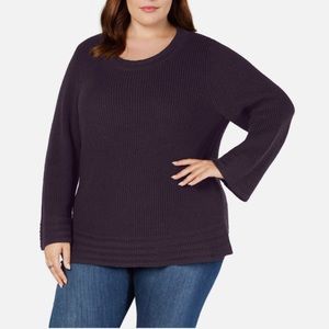 Style & Co. Womens Ribbed Pullover Sweater in Plum Size 1X